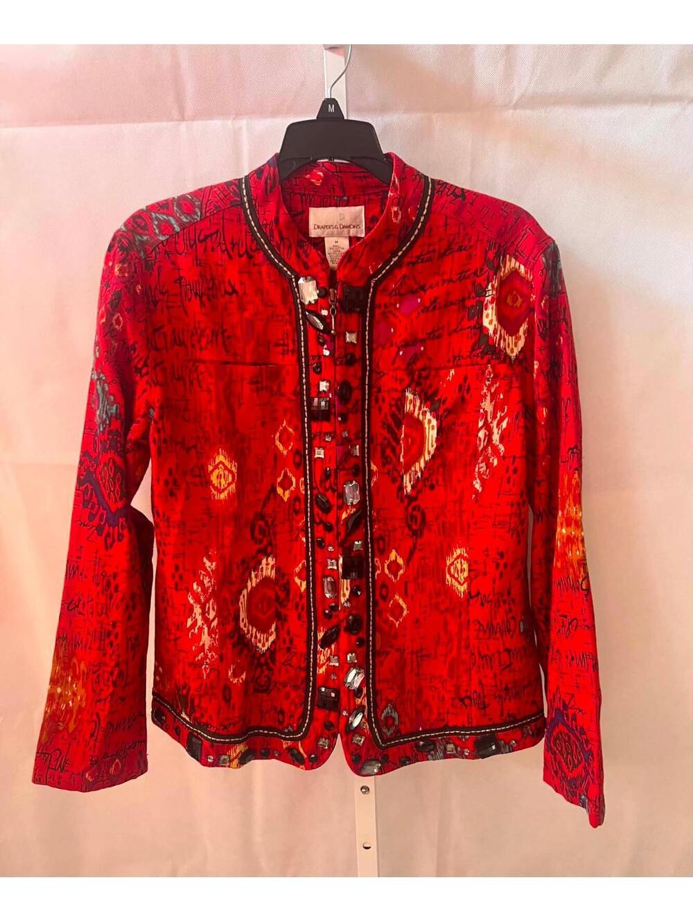Draper's & Damon's Red Embellished Jacket Cotton Blazer M Boho Artwear